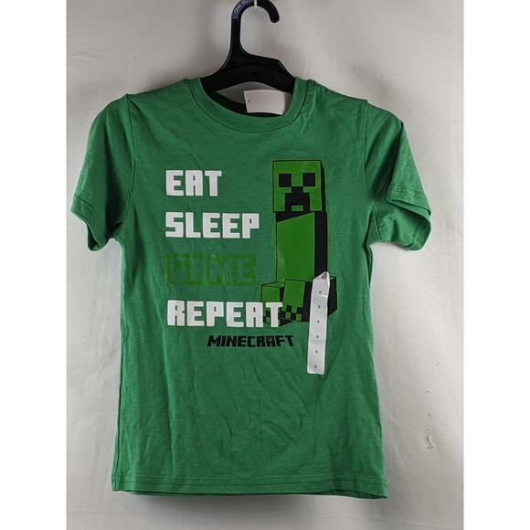 Minecraft TShirt List Short Sleeve Green Youth‎ Small Crew Eat Sleep Game Repeat - Picture 6 of 7